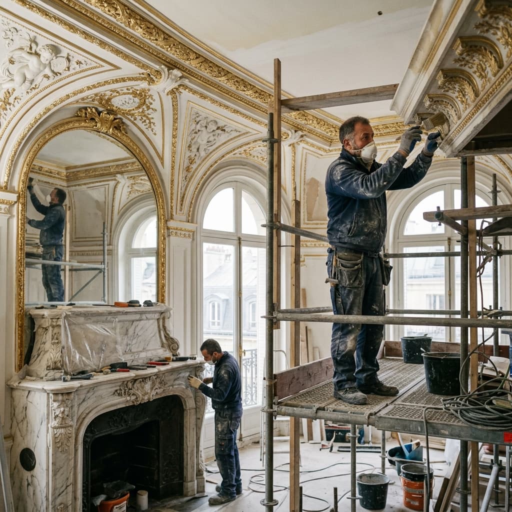 Salon de prestige rénové par UPOQ à Paris 8e