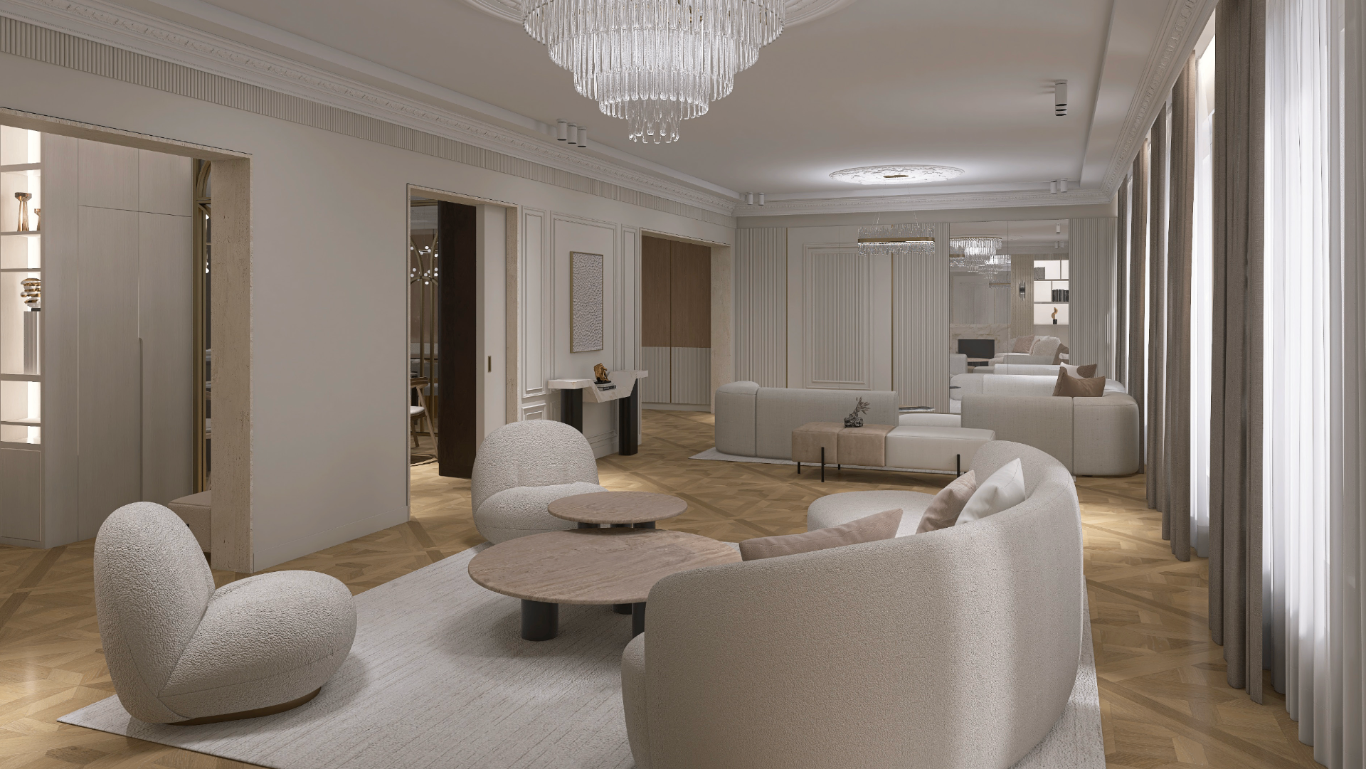 Salon contemporain avec luminaires design Neuilly-sur-Seine